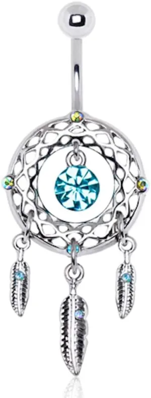 Covet Jewelry 316L Stainless Steel Native Dream Catcher Navel Ring