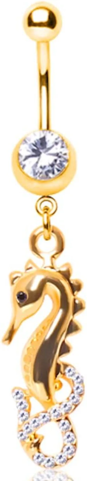 Covet Jewelry Gold Plated Gemmed Sea Horse Dangle Navel Ring