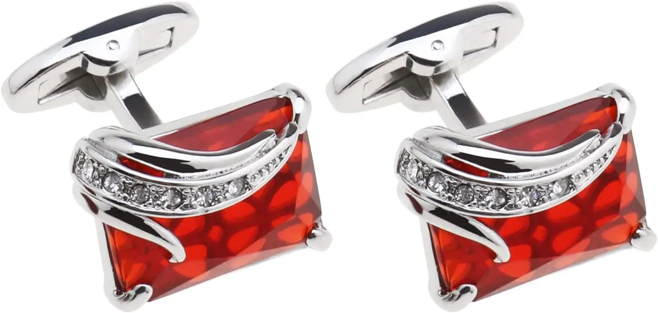 Create idea Pair of Red Crystal Cufflinks Fashion Classic Shirt Cufflinks Sleeve Cuff Link Jewelry Delicate Gift for Men Father Groom Clothing Decoration Accessories