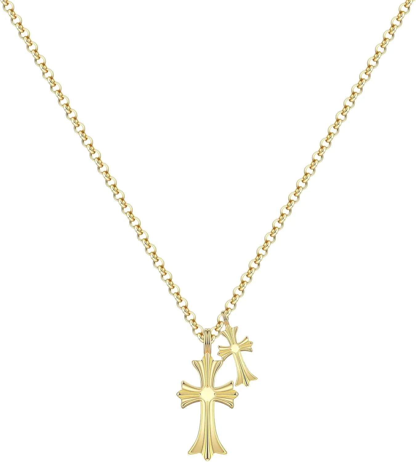 Cross Necklace 14K Gold/Silver Plated Double Cross Pendant Necklace Dainty Diamond Cross Charm Choker Delicate Faith Jewelry Religious Gifts for Women