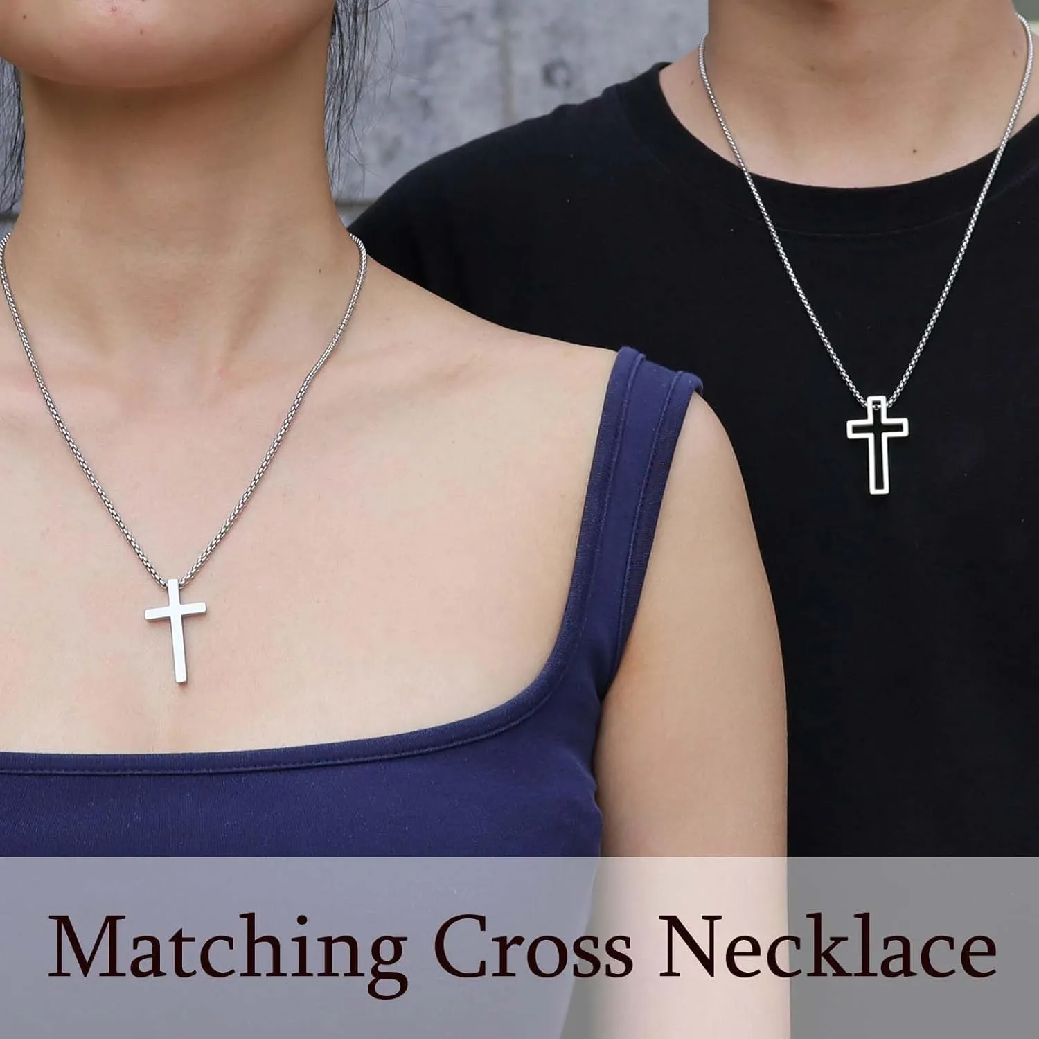 Cross Necklace For Couples Silver Black Stainless Steel Pendant Box Chain Goth Cool Big 2 Pack Couples Cross Necklace Matching Set For Him And Her Bf And Gf Best Friends Family