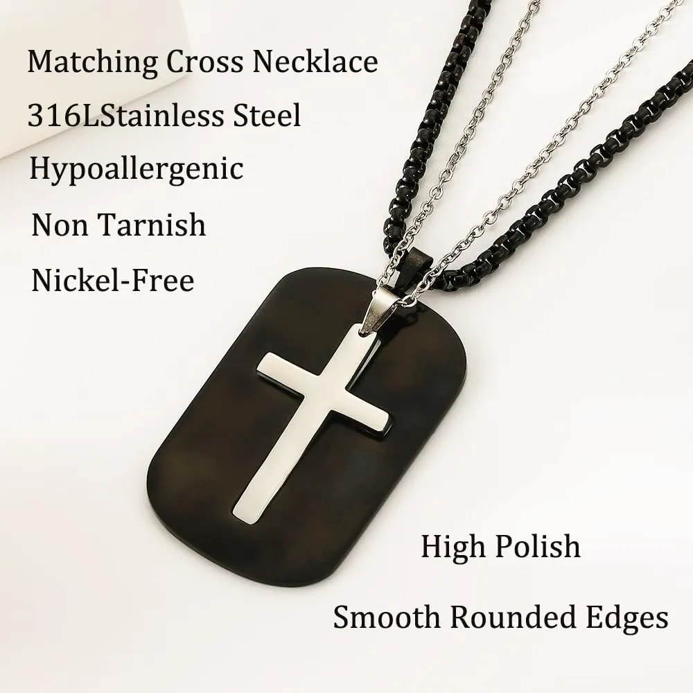 Cross Necklace For Couples Silver Black Stainless Steel Pendant Box Chain Goth Cool Big 2 Pack Couples Cross Necklace Matching Set For Him And Her Bf And Gf Best Friends Family