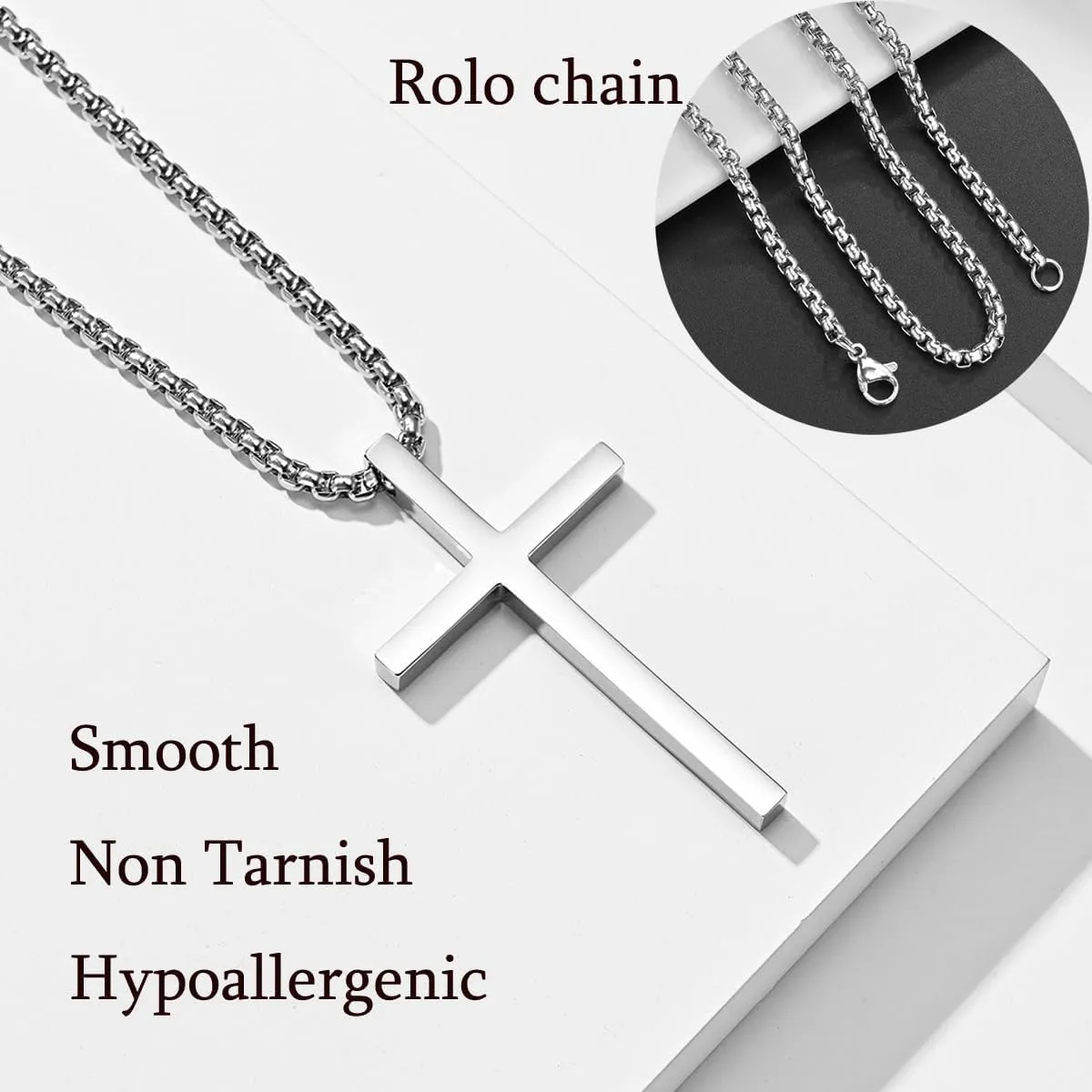 Cross Necklace For Couples Silver Black Stainless Steel Pendant Box Chain Goth Cool Big 2 Pack Couples Cross Necklace Matching Set For Him And Her Bf And Gf Best Friends Family