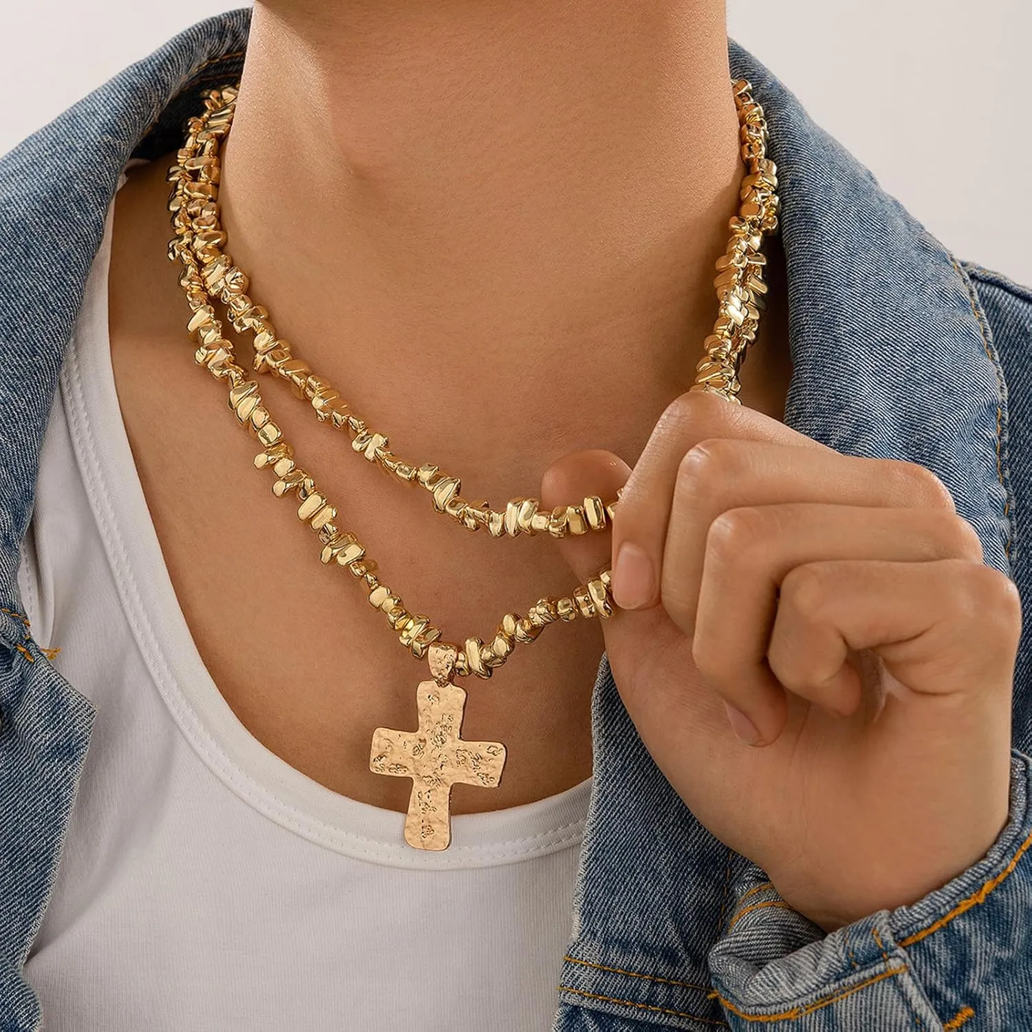 Cross Necklace for Men Chunky Cross Necklace Boho Cross Necklace Layered Cross Beaded Pendant Necklace Christian Gifts for Women Faith Jewelry