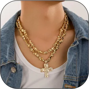 Cross Necklace for Men Chunky Cross Necklace Boho Cross Necklace Layered Cross Beaded Pendant Necklace Christian Gifts for Women Faith Jewelry