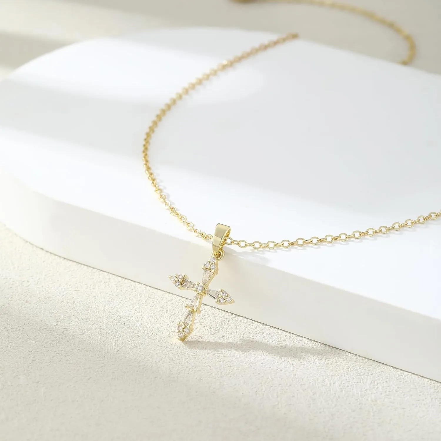 Cross Necklace for Women 14K Gold Plated Sideway Cross Choker Charm Necklace Faith Jewelry
