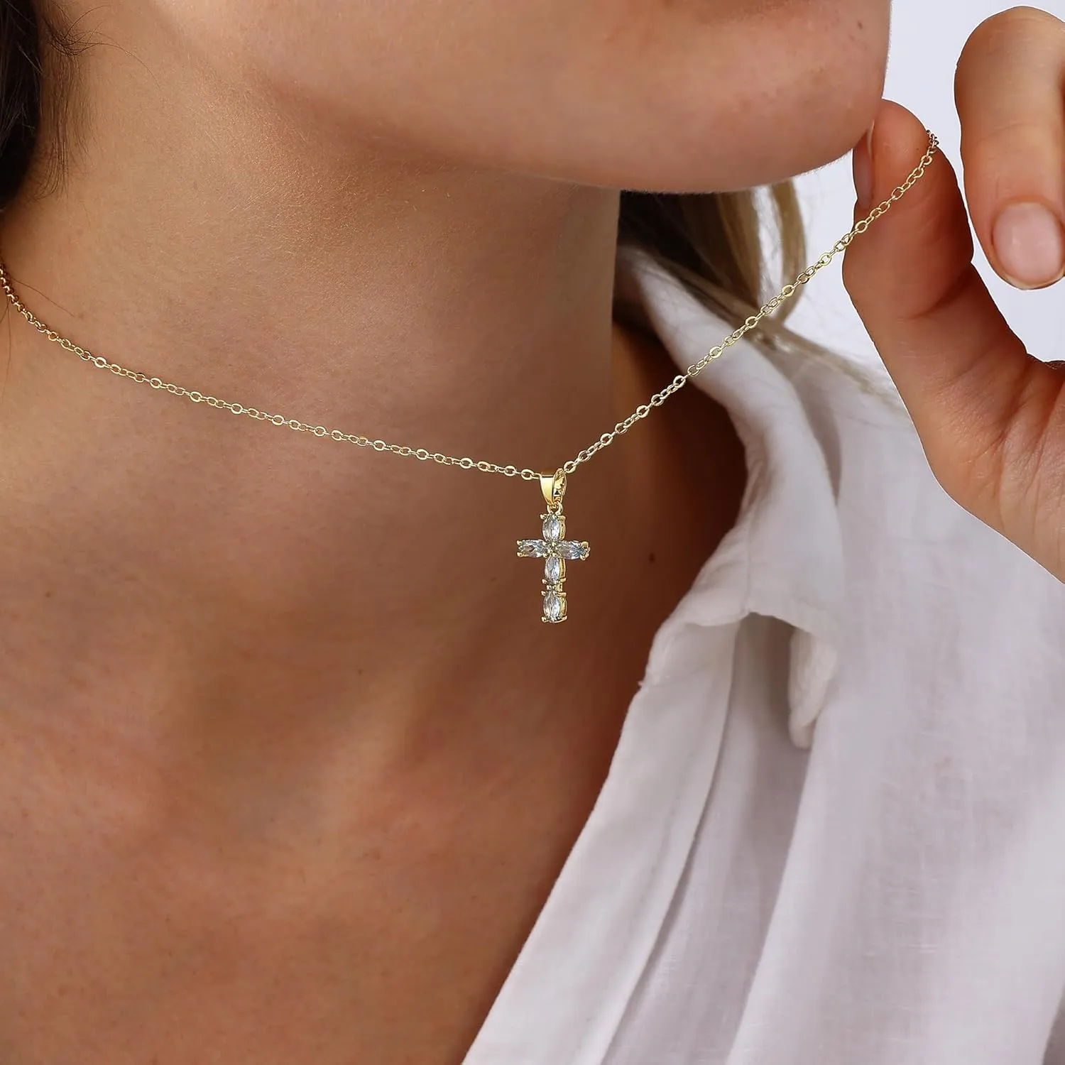 Cross Necklace for Women Dainty Gold Cross Birthstone Necklace 14K Gold Plated Cross Pendant Necklaces for Women Trendy Gold Jewelry Gifts