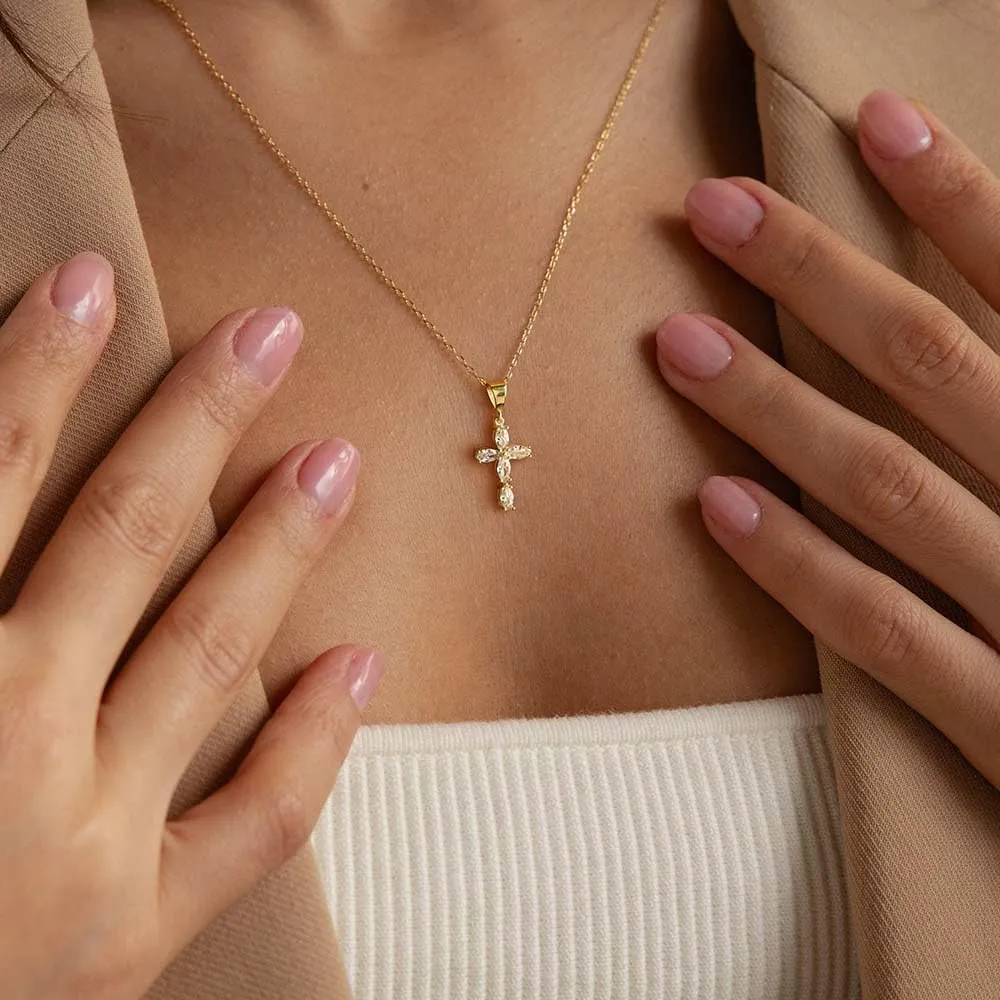 Cross Necklace for Women Dainty Gold Cross Birthstone Necklace 14K Gold Plated Cross Pendant Necklaces for Women Trendy Gold Jewelry Gifts