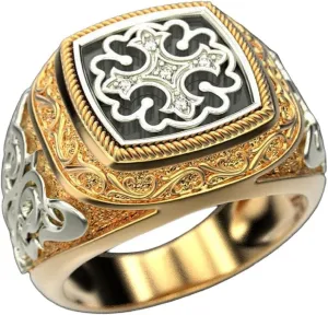 Cross Ring, Christ Cross Ring for Men, Catholic Cross Ring Religious Cross Jewelry, Vintage Flower Pattern Ring Punk Crusader Cross Ring Masonic Cross Ring for mens