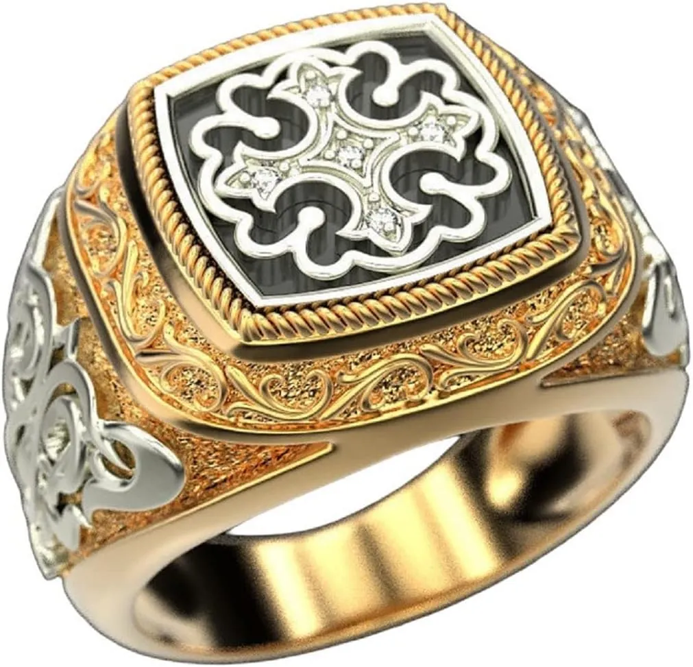 Cross Ring, Christ Cross Ring for Men, Catholic Cross Ring Religious Cross Jewelry, Vintage Flower Pattern Ring Punk Crusader Cross Ring Masonic Cross Ring for mens
