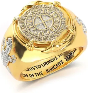 Crusader Knight Templar Ring - Medieval Viking Cross Catholic Gold Cross Ring for Men
