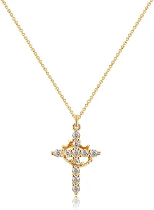 Crystal Cross Necklace for Women Cross Rotated Crown Necklace Gold Cross Pendant Necklace Dainty Cross Cubic Zirconia Necklace Cross Necklace Jewelry for Men Women