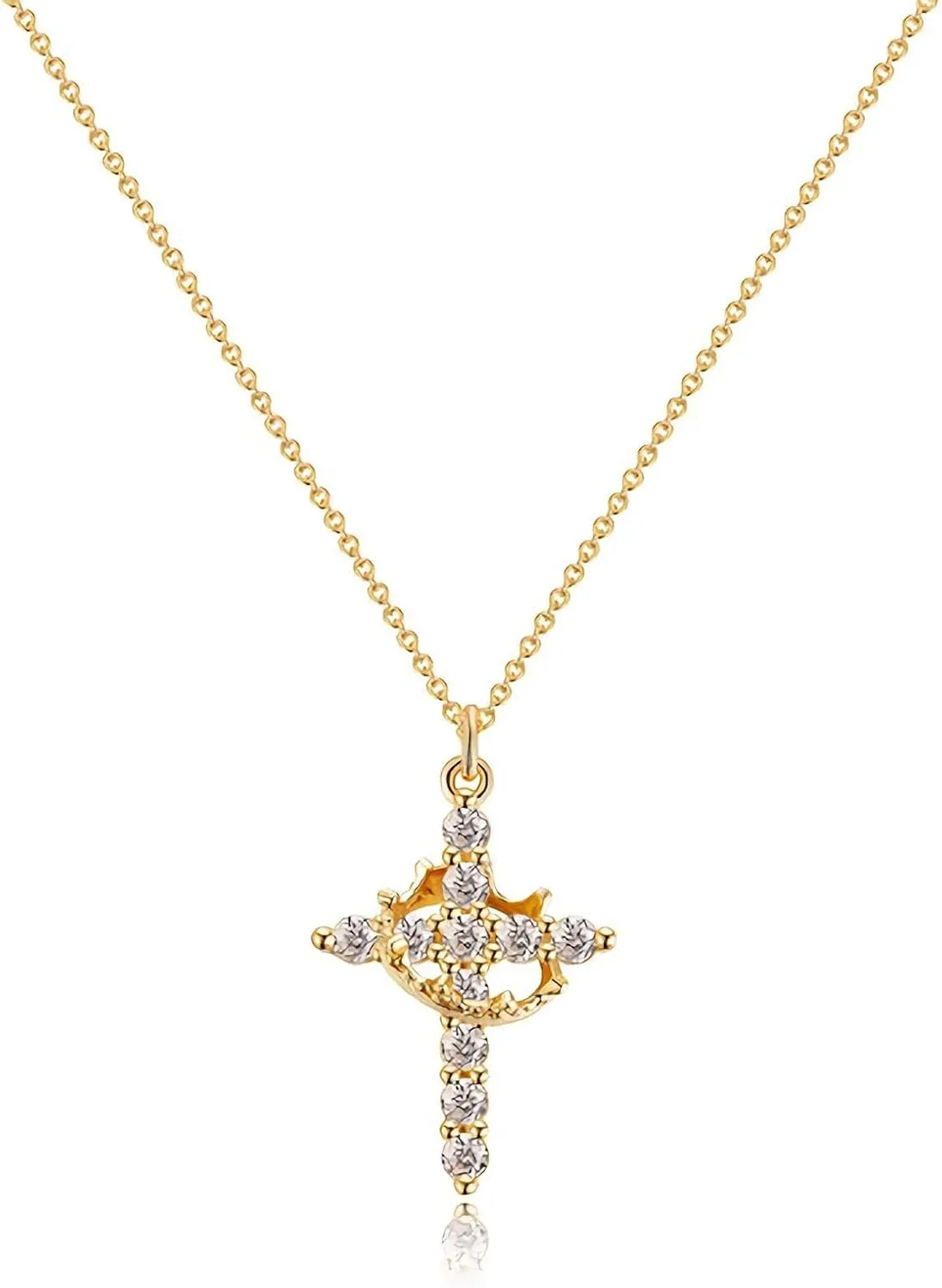 Crystal Cross Necklace for Women Cross Rotated Crown Necklace Gold Cross Pendant Necklace Dainty Cross Cubic Zirconia Necklace Cross Necklace Jewelry for Men Women