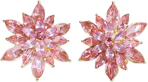 Crystal Flower Stud Earrings for Women - Light Blue Pink Black White Rhinestone Earrings with 925 Silver Posts, Multicolor Gemstone Jewelry Gift for Women