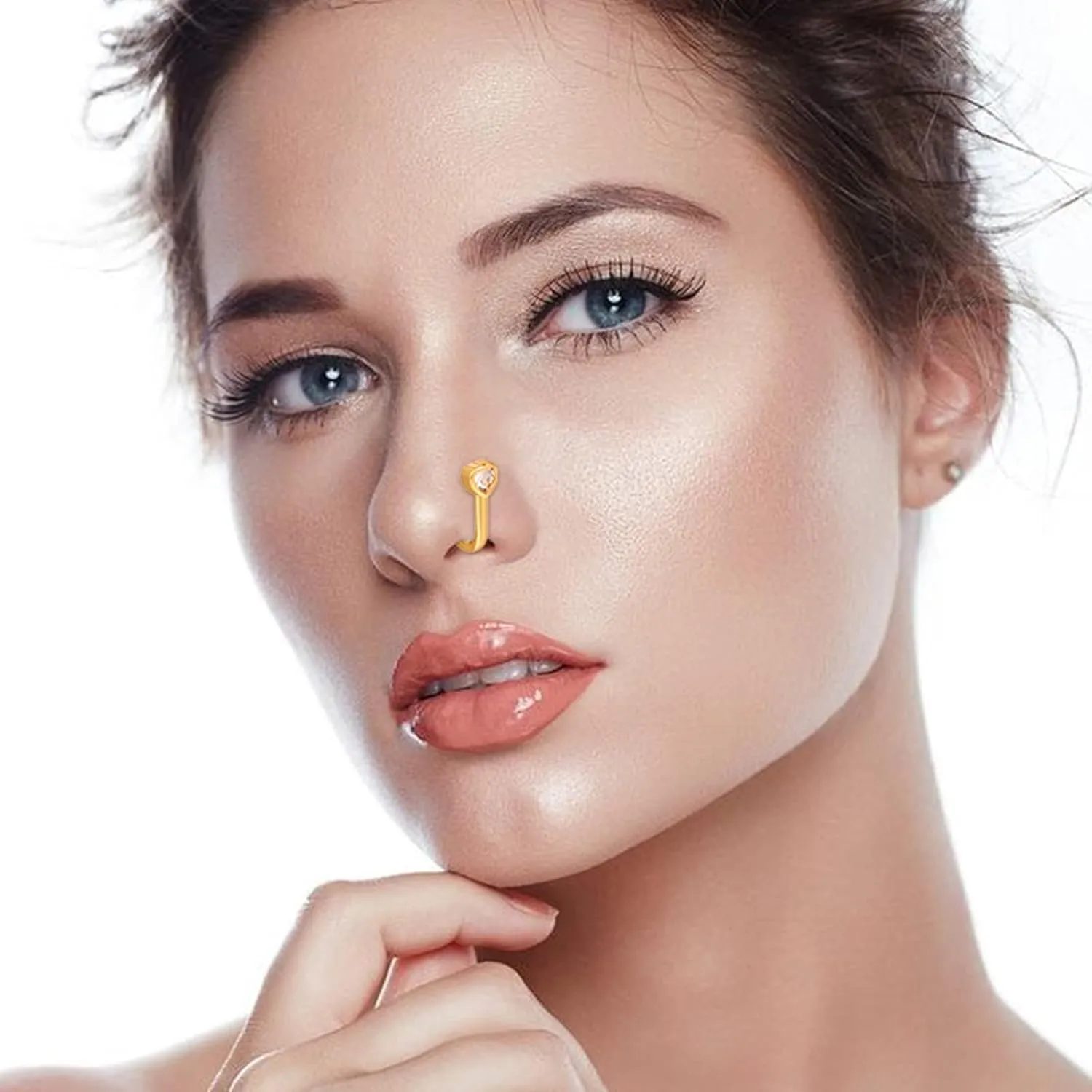 Crystal Heart Fake Nose Ring Gold Fake Septum Rings Shiny Zircon Heart Nose Cuff Tiny U-shaped Clip On Nose Ring Bendable Non Piercing Nose Jewelry for Women Girls