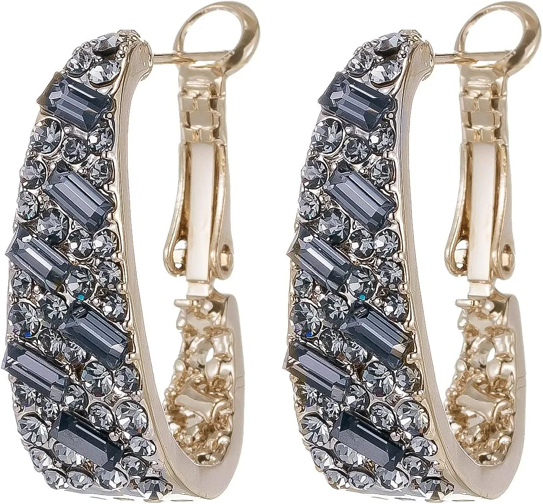 Crystal Hoop Earrings For Women Bright Silver Plated Oval Inside Out Earring,Sparkly Earring Jewelry