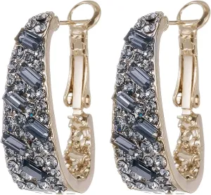 Crystal Hoop Earrings For Women Bright Silver Plated Oval Inside Out Earring,Sparkly Earring Jewelry
