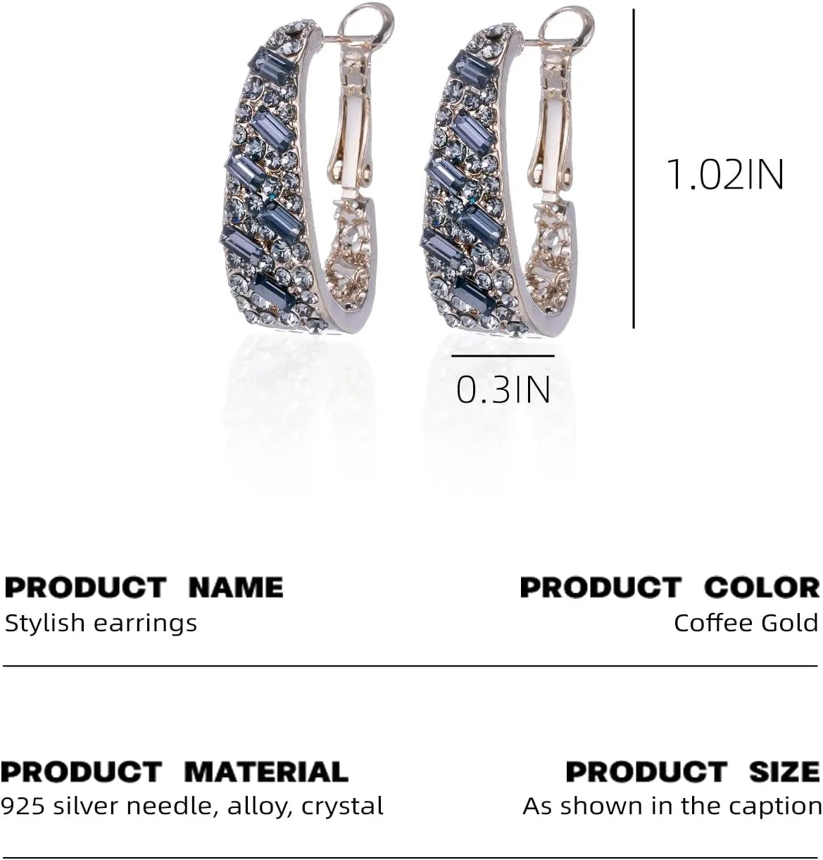Crystal Hoop Earrings For Women Bright Silver Plated Oval Inside Out Earring,Sparkly Earring Jewelry