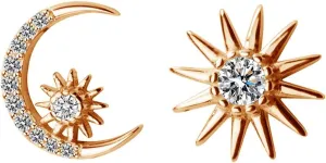 Crystal Star Crescent Moon Stud Earrings S925 Sterling Silver Dainty Clear CZ Diamond Sun Asymmetrical Ear Studs Piercing Earring Delicate Jewelry Gifts for Women Sensitive Ears