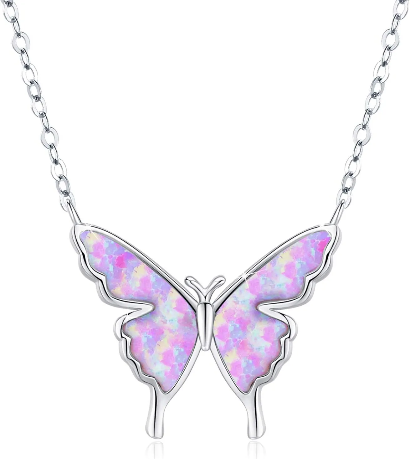 CUOKA MIRACLE Opal Butterfly Necklace for Women 925 Sterling Silver Dainty Cute Butterfly Charm Jewelry Delicate Pendant Butterfly Necklace Birthday Christmas Gift for Wife Girlfriend Mom Teen