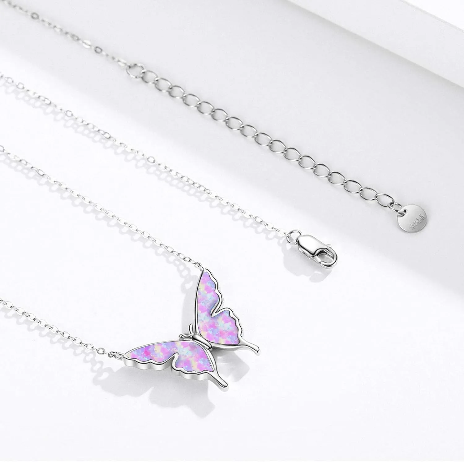 CUOKA MIRACLE Opal Butterfly Necklace for Women 925 Sterling Silver Dainty Cute Butterfly Charm Jewelry Delicate Pendant Butterfly Necklace Birthday Christmas Gift for Wife Girlfriend Mom Teen