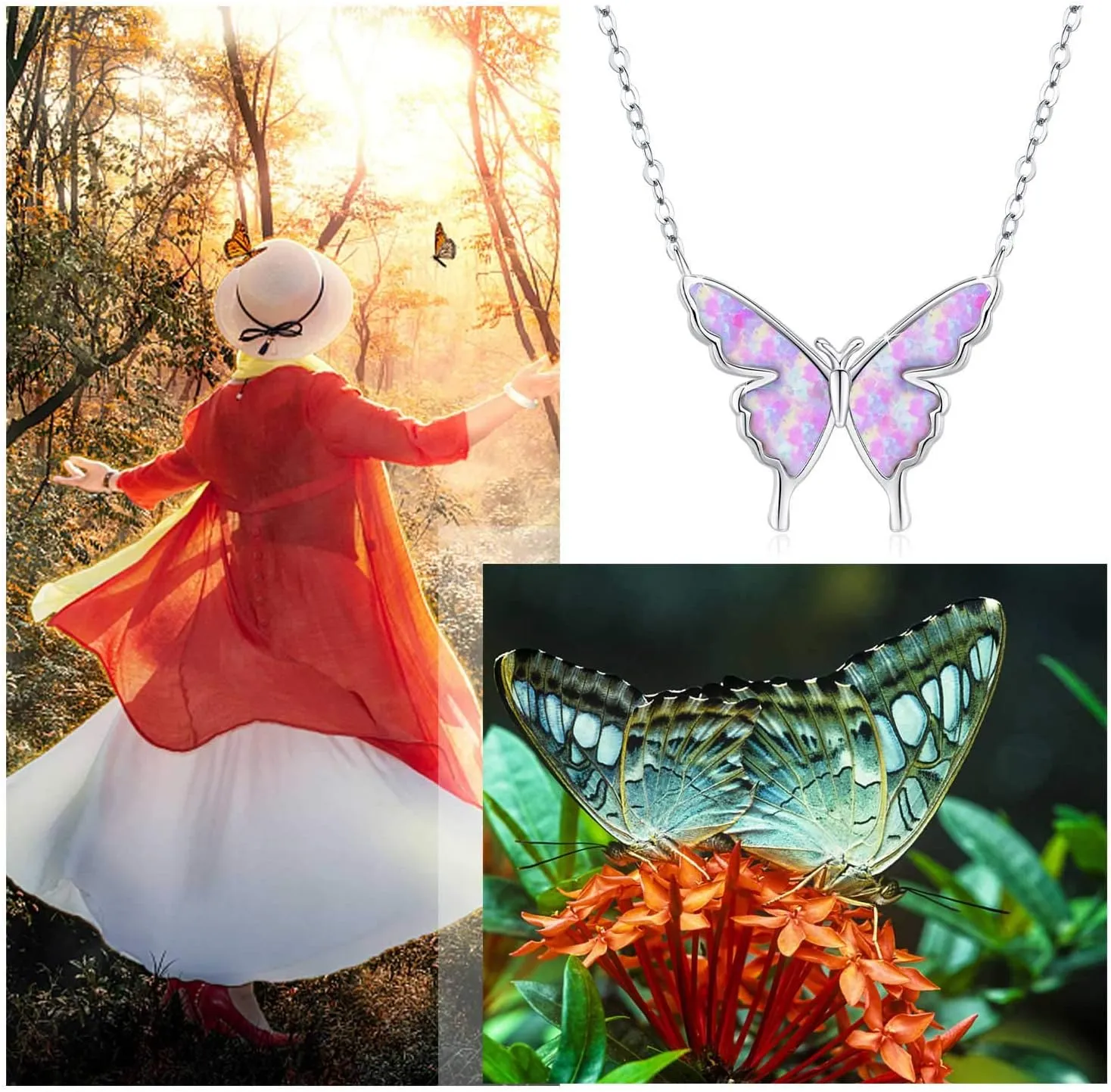 CUOKA MIRACLE Opal Butterfly Necklace for Women 925 Sterling Silver Dainty Cute Butterfly Charm Jewelry Delicate Pendant Butterfly Necklace Birthday Christmas Gift for Wife Girlfriend Mom Teen