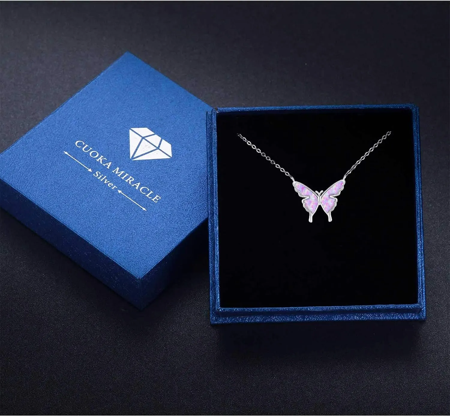 CUOKA MIRACLE Opal Butterfly Necklace for Women 925 Sterling Silver Dainty Cute Butterfly Charm Jewelry Delicate Pendant Butterfly Necklace Birthday Christmas Gift for Wife Girlfriend Mom Teen
