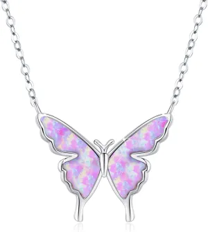 CUOKA MIRACLE Opal Butterfly Necklace for Women 925 Sterling Silver Dainty Cute Butterfly Charm Jewelry Delicate Pendant Butterfly Necklace Birthday Christmas Gift for Wife Girlfriend Mom Teen
