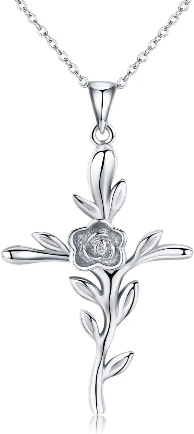 CUOKA MIRACLE Rose Flower Necklace, Rose Flower Pendant Necklace S925 Sterling Silver Rose Necklace Christmas Birthday Gift for Women Men
