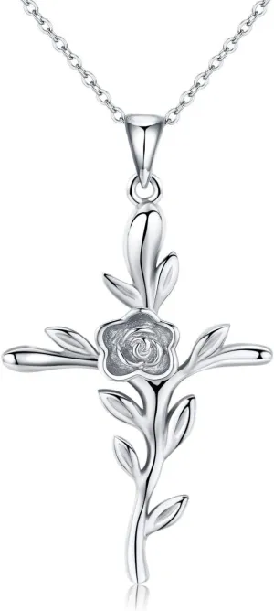 CUOKA MIRACLE Rose Flower Necklace, Rose Flower Pendant Necklace S925 Sterling Silver Rose Necklace Christmas Birthday Gift for Women Men