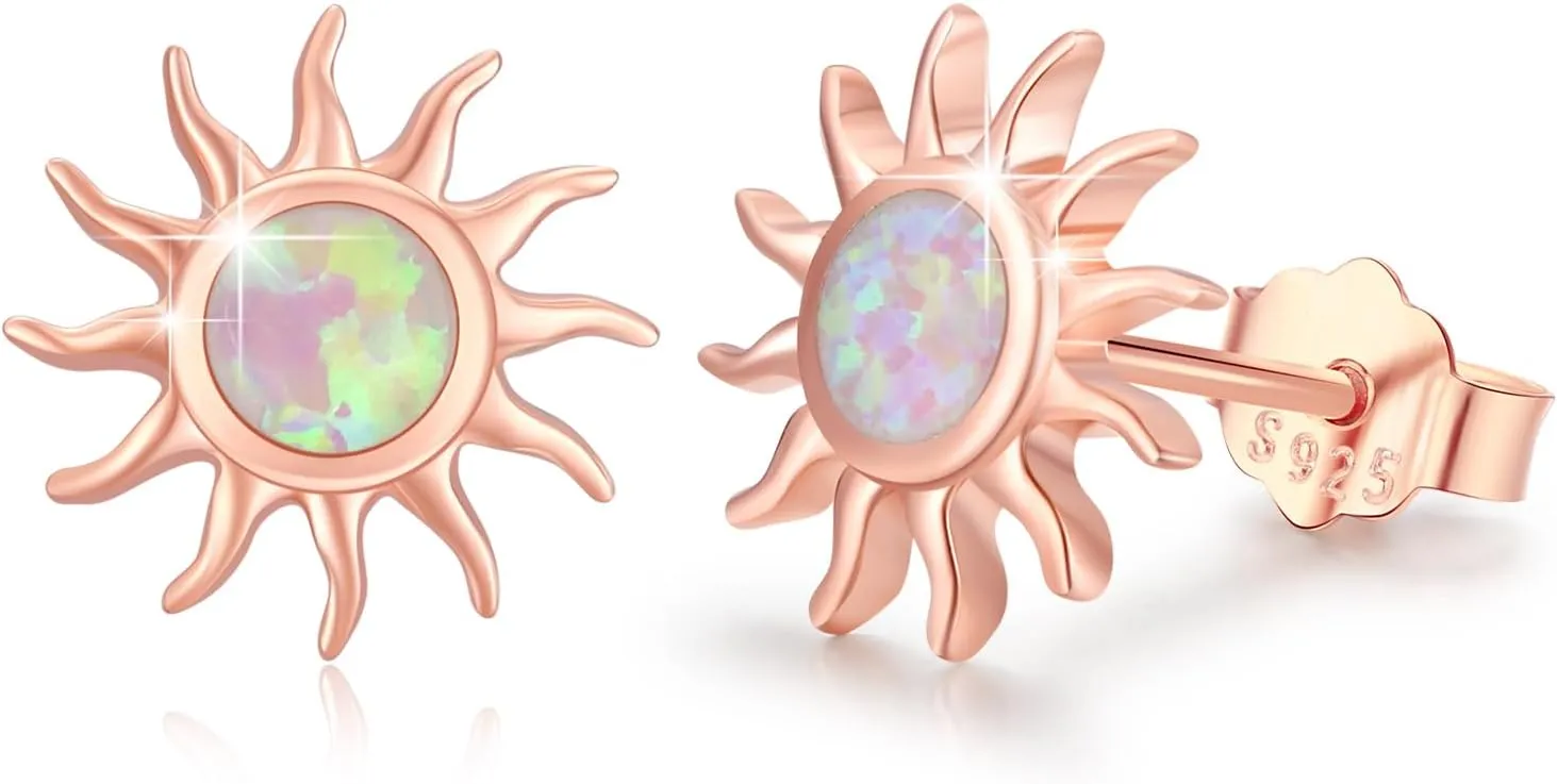 CUOKA MIRACLE Sun Studs Earrings 925 Sterling Silver Opal Celestial Studs Earring Delicate Sun Jewelry Mother's Day Gifts for Mom