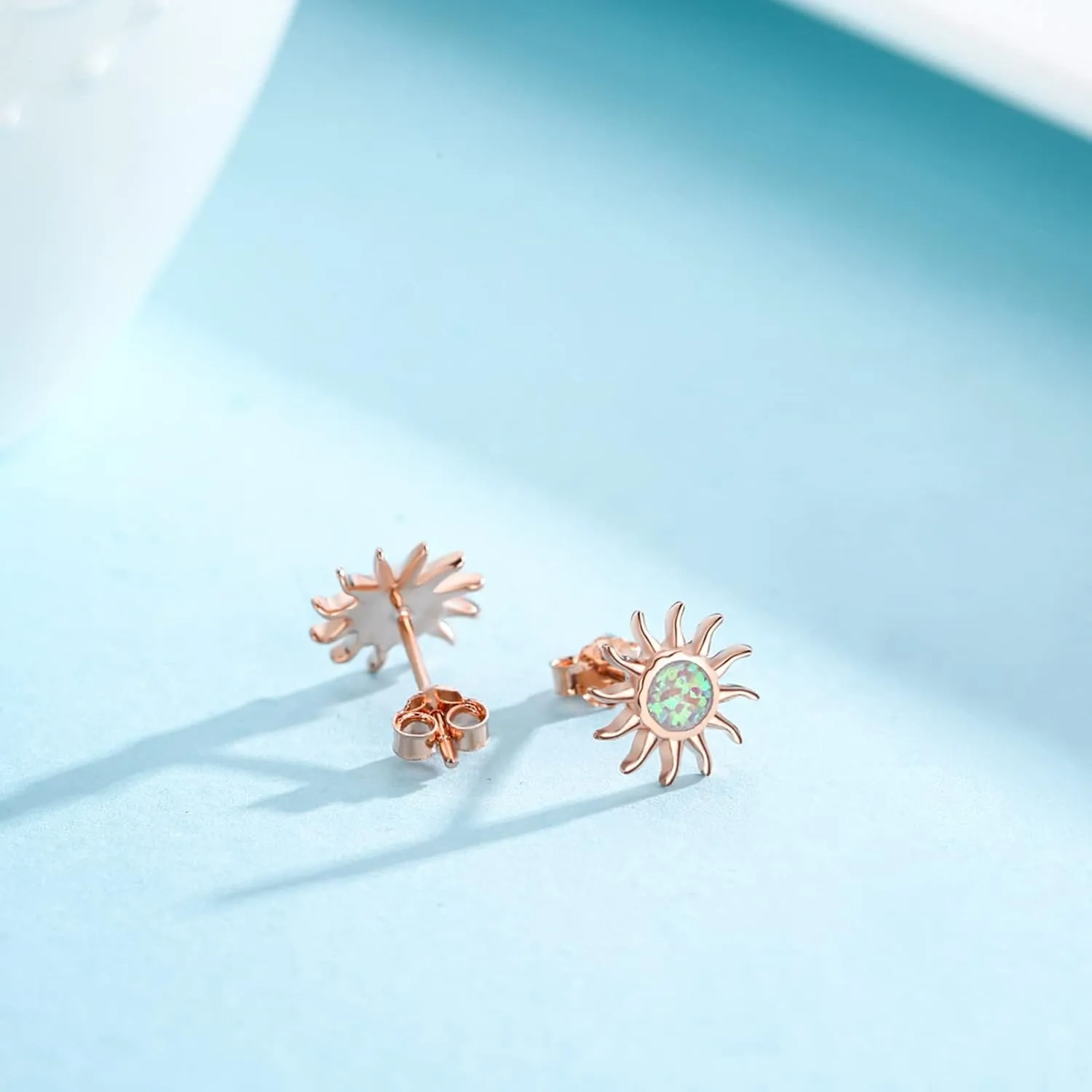CUOKA MIRACLE Sun Studs Earrings 925 Sterling Silver Opal Celestial Studs Earring Delicate Sun Jewelry Mother's Day Gifts for Mom