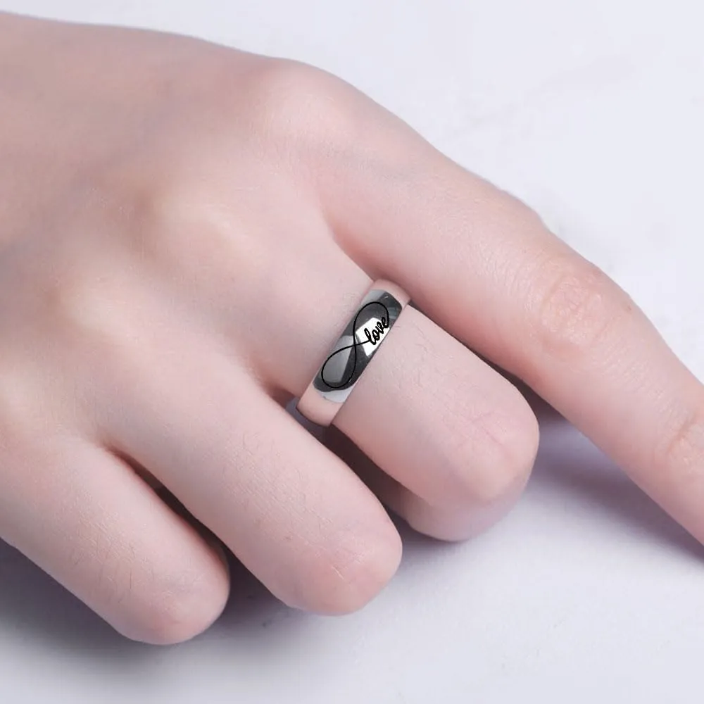 Custom Engraved Couple Rings Set Promise Rings for Him and Her Matching Infinity Wedding Rings for Men and Women CZ Engagement Rings 8mm Tungsten Carbide Wedding Band Ring Gold