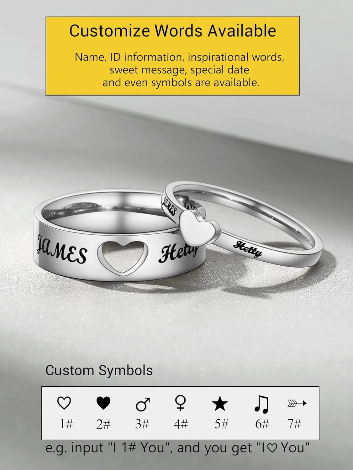 Custom Promise Rings for Couple, Gold Plated/Black Plated with 316L Stainless Steel Matching Rings, Engagement Wedding Bands for Him and Her, Come with Box