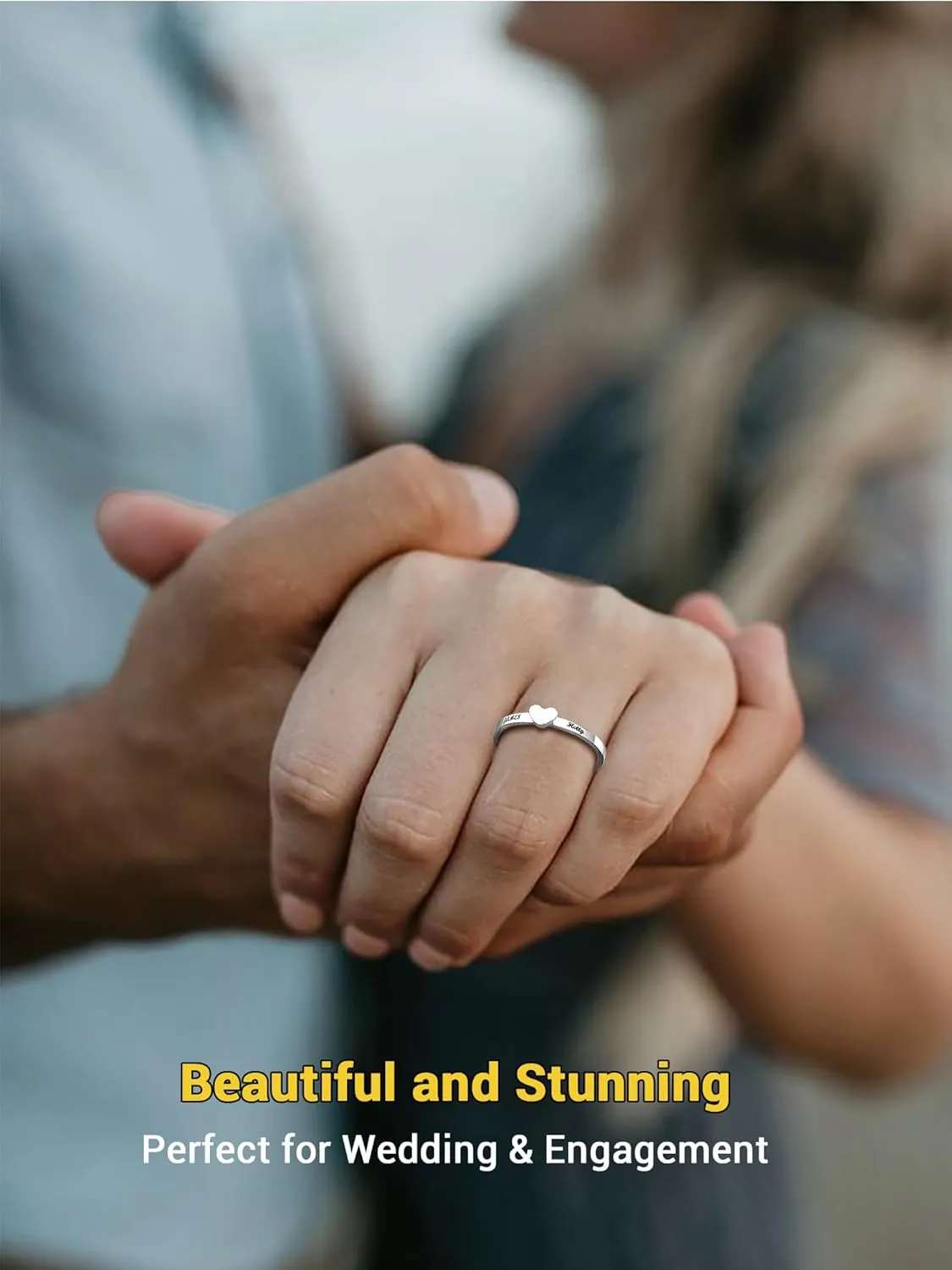Custom Promise Rings for Couple, Gold Plated/Black Plated with 316L Stainless Steel Matching Rings, Engagement Wedding Bands for Him and Her, Come with Box