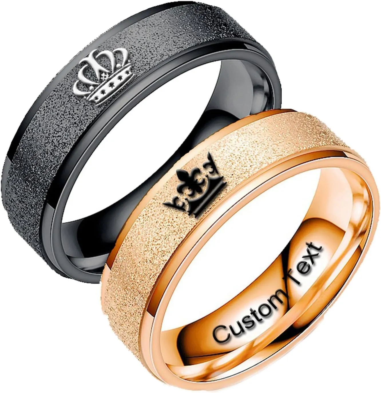 Customize Crown Couples Rings Her King His Queen Promise Ring Inside Can Engraved Band Rings Wedding Rings Titanium Stainless Steel 8mm 6mm 6-13#