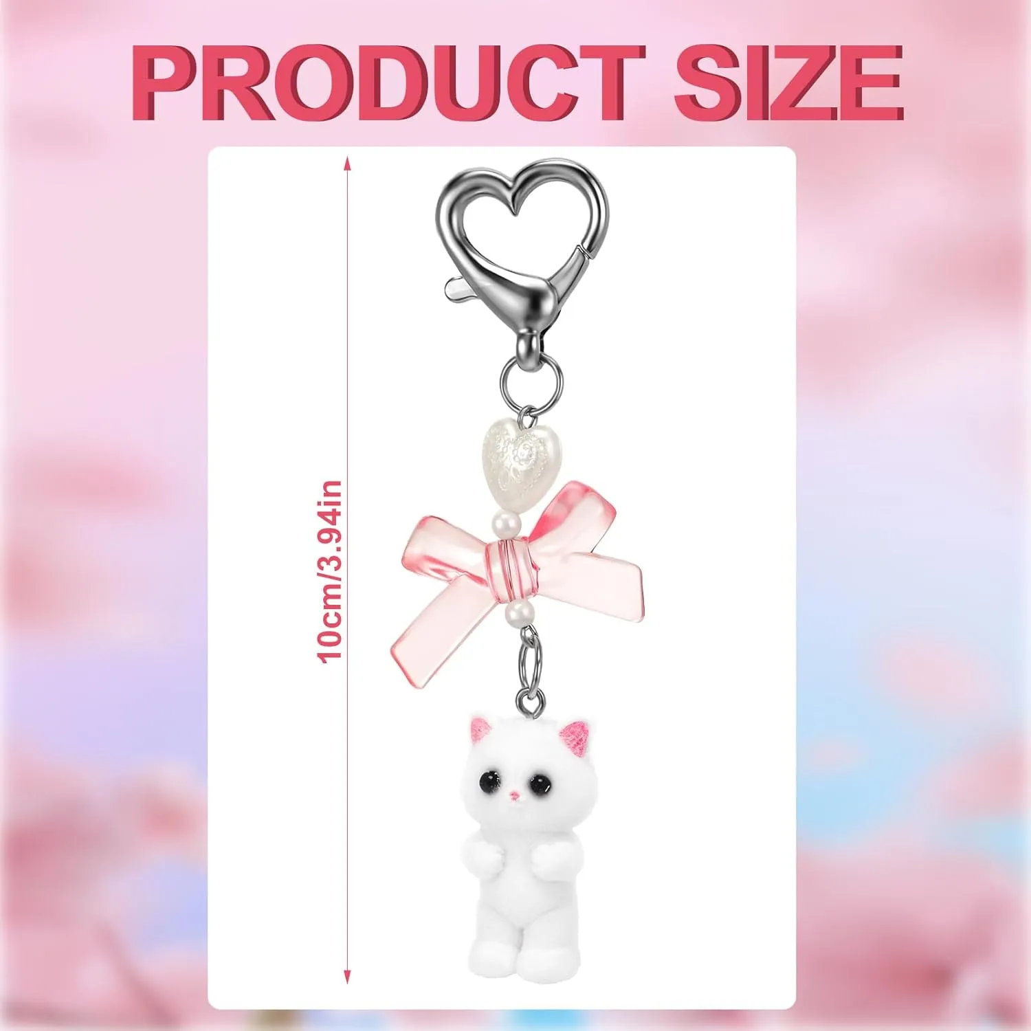 Cute Cat Keychain, Cute Silver Keychain, Popular Delicate and Cute Cat Keychains with Bow Decor, Fuzzy Kitty Cat Decor Gifts for Cat Lovers, Y2K Heart Bow Pendant, Aesthetic Y2K Keychain Accessories