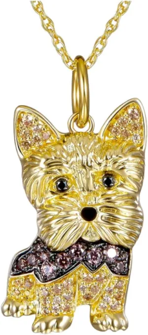 Cute Crystal Yorkshire Dog Pendant Necklace Cartoon Animal Dog Necklace Jewelry for Pets Lover