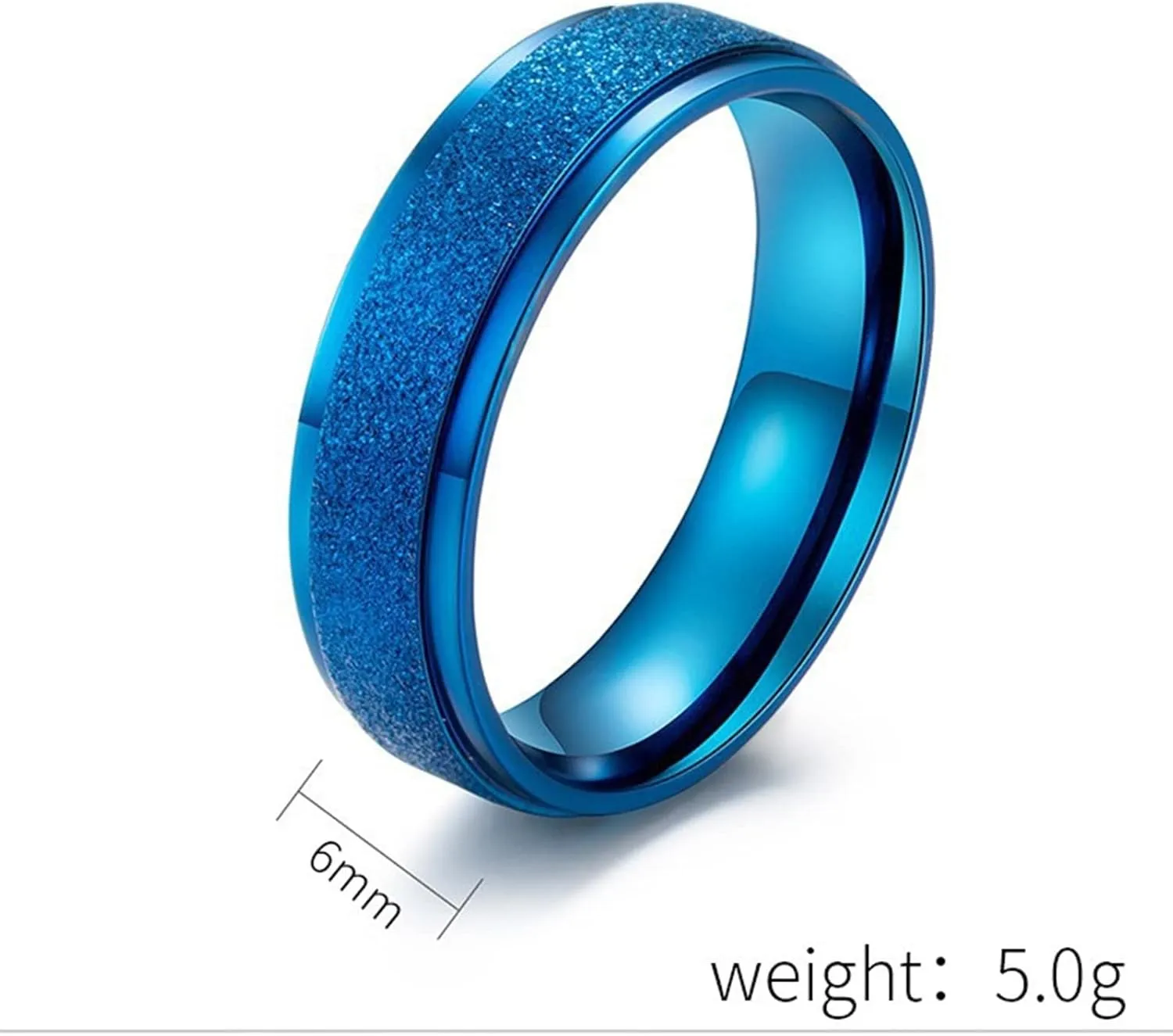 Cute Rings for Men, Men Rings Stainless Steel 6mm Blue Matte Ring Men's and Women's Fashion Rings