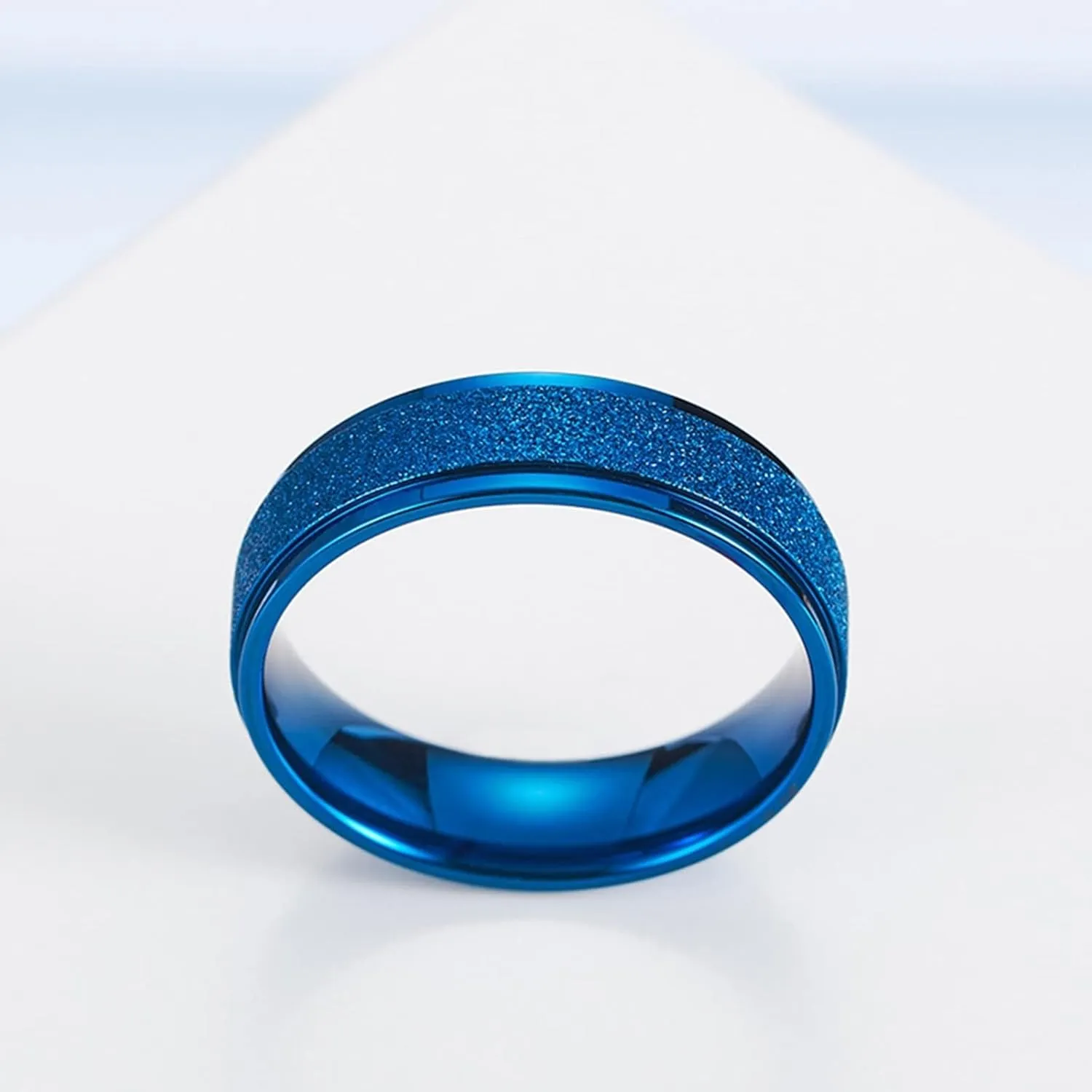 Cute Rings for Men, Men Rings Stainless Steel 6mm Blue Matte Ring Men's and Women's Fashion Rings