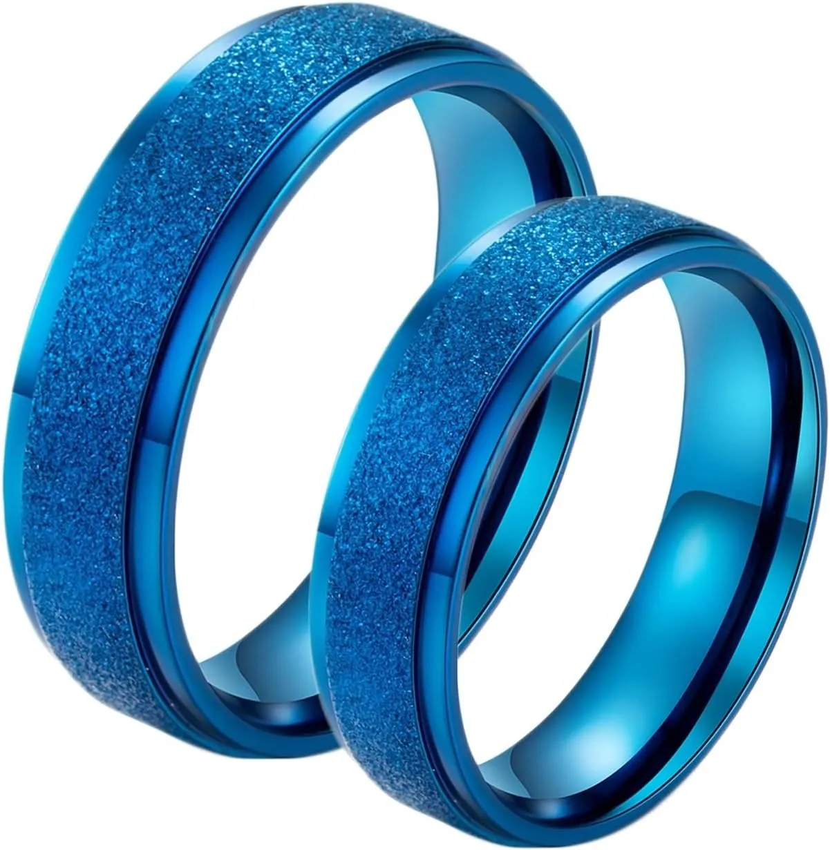 Cute Rings for Men, Men Rings Stainless Steel 6mm Blue Matte Ring Men's and Women's Fashion Rings