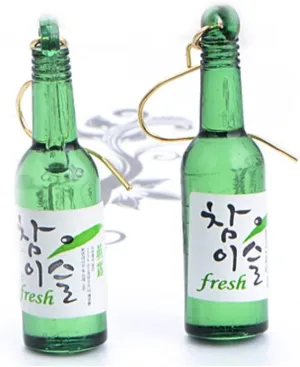 CutieJewelry For Women Cute Beer Bottle Soju Pub Party Special Occassion Unique Bottle Dangle Earrings (Green)