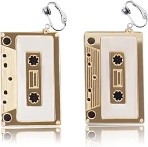 CutieJewelry Womens Cassette 80s Retro Novelty Jewelry Creative Unique Statement Funny Drop Dangle Earrings Clip Ons