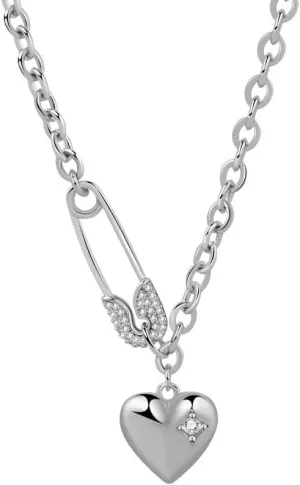 CZ Safety Pin Love Heart Choker Necklace for Women Adjustable Statement Charm Pendant Short Necklace Dainty Jewelry Gifts for Christmas Thanksgiving Birthday Valentines 15.7"
