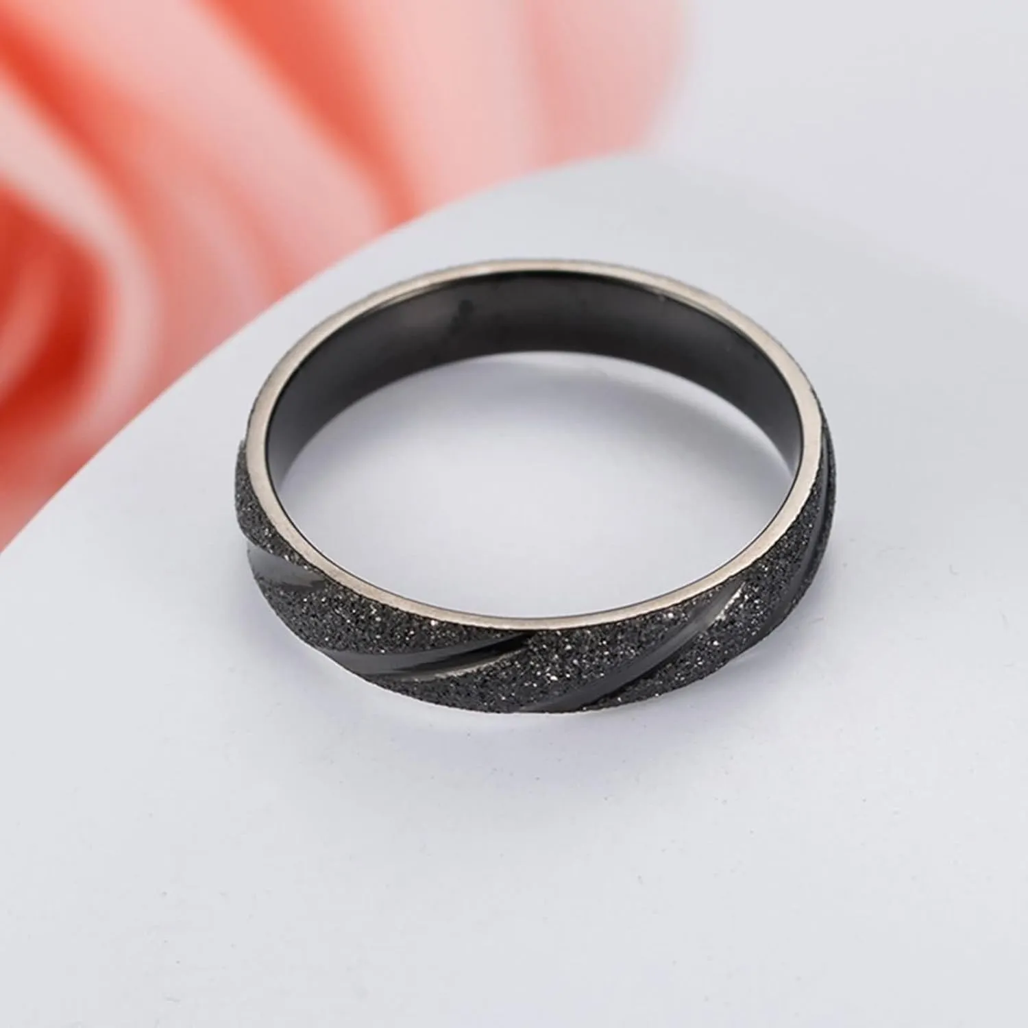 Daesar Matching Rings for Couples, Wedding Ring for Women and Men Stainless Steel Matte Round 4MM with Stripes Groove Black