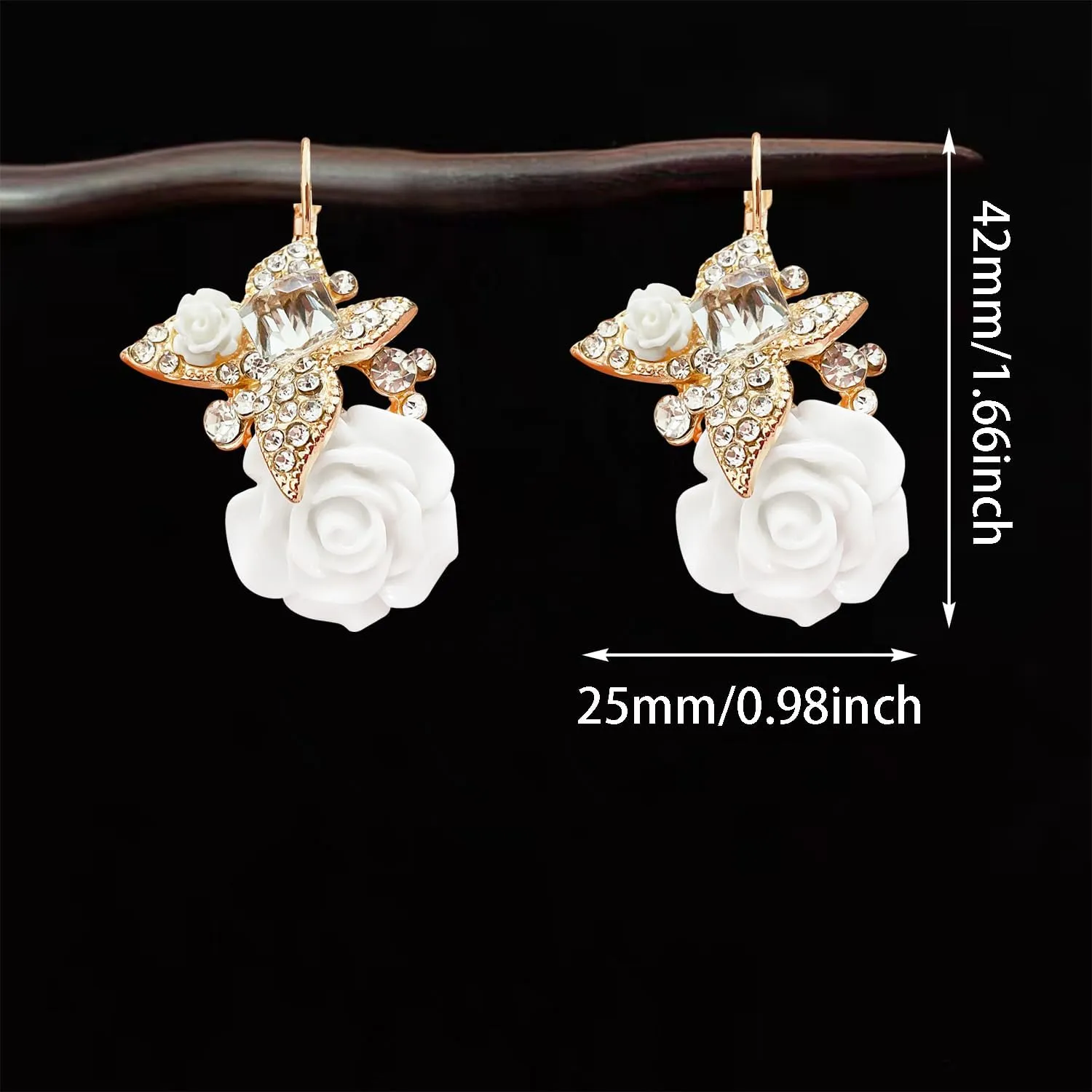 Dainty Bohemian Creative Alloy Rhinestone Resin Rose Flower Butterfly Dangle Drop Earrings Unique Butterfly Flower Three-Dimensional Lever Earrings for Women Wedding Jewelry Gifts
