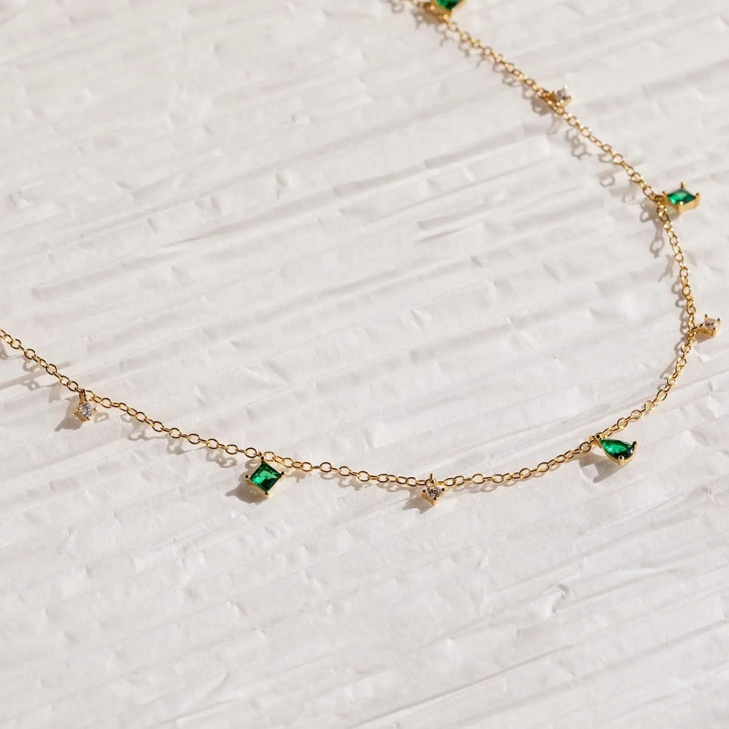 Dainty Gold Necklace for Women, Gold Plated Cubic Zirconia Drop Satellite Chain Necklace Jewelry for Women