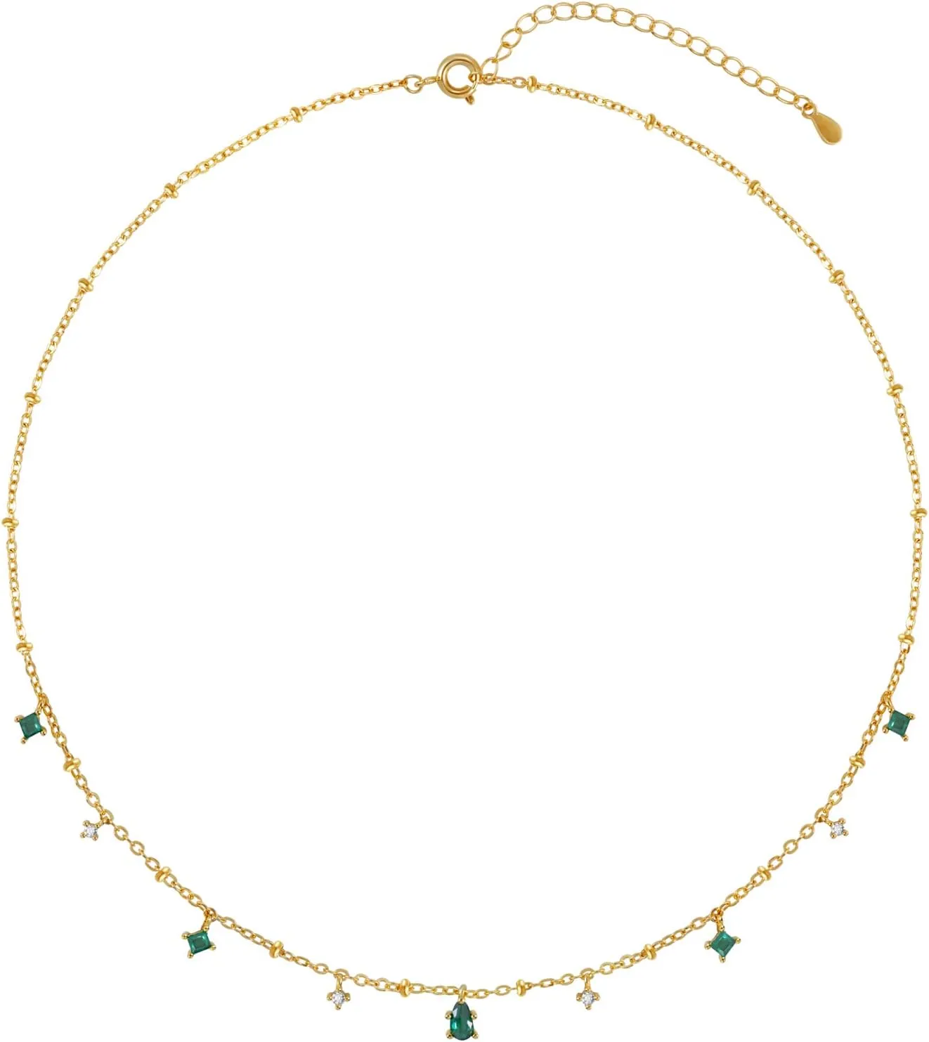 Dainty Gold Necklace for Women, Gold Plated Cubic Zirconia Drop Satellite Chain Necklace Jewelry for Women