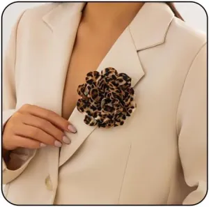 Dainty Leopard Print Flower Brooch - Large Lapel Pin, Delicate Elegant Handmade Satin Fabric Brooch for Women Wedding Party Dance Clothes Accessories