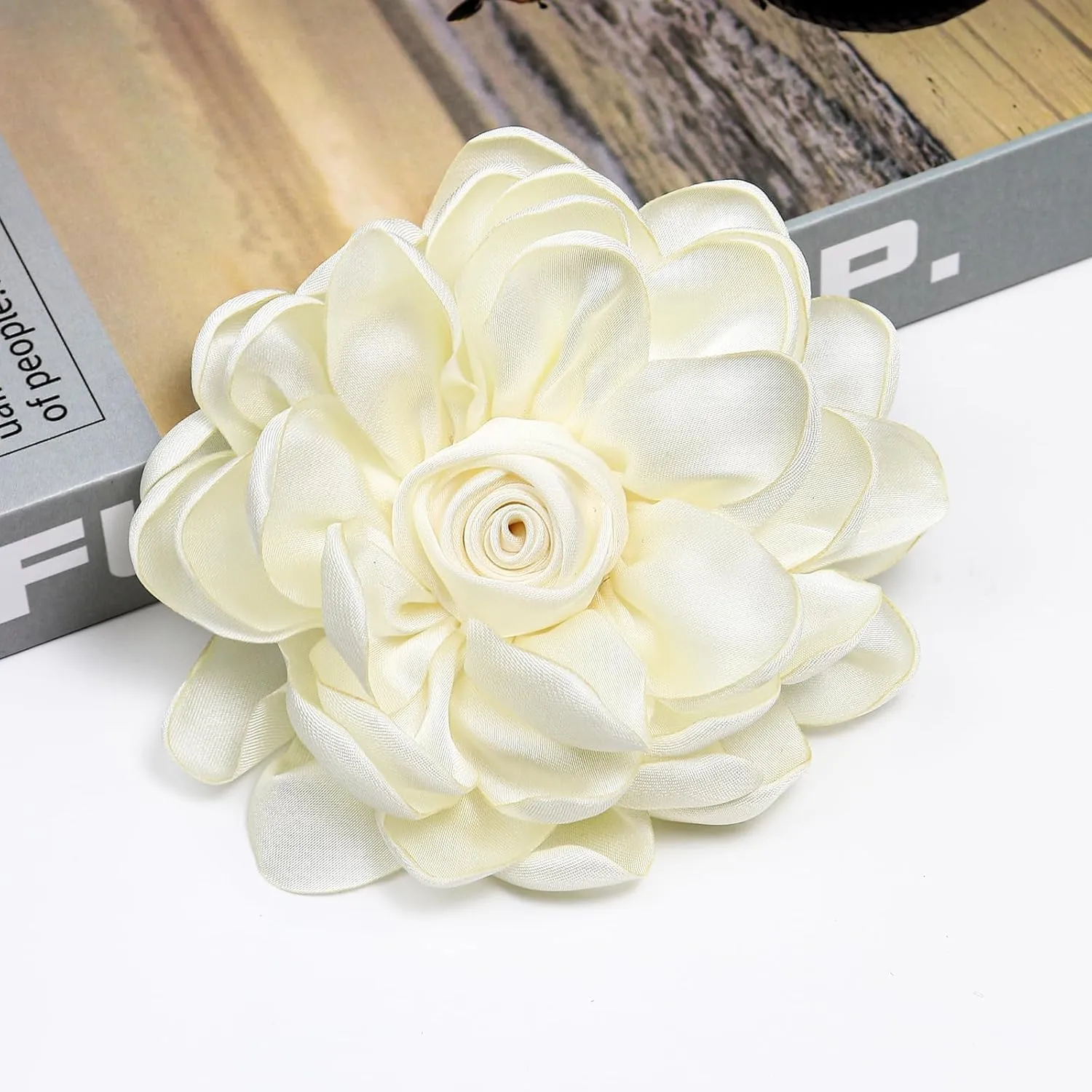 Dainty Satin Rose Flower Brooch Pins for Women Delicate Large Camellia Pins Shawl Clips Duckbill Clips Wedding Prom Banquet Party Jewelry Gift